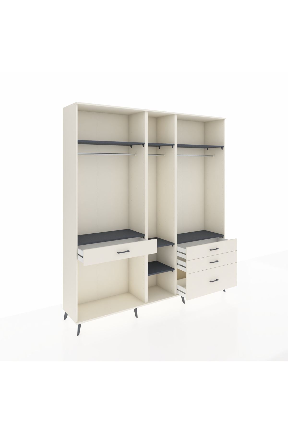 Hyperion Dolap 7 Raflı 4 Çekmeceli 3 Askılı 220x44x243 Aytaşı-Antrasit/Aytaşı