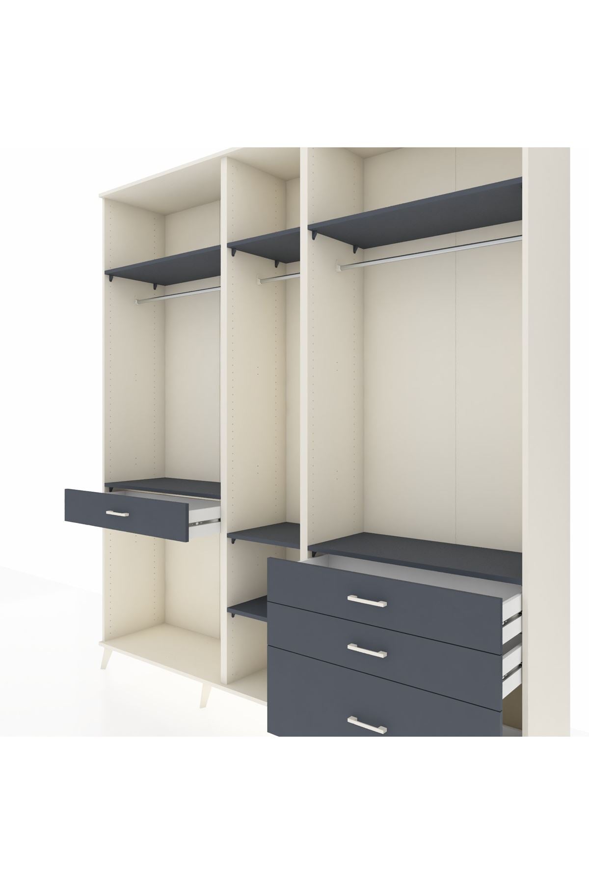 Hyperion Dolap 7 Raflı 4 Çekmeceli 3 Askılı 220x44x243 Aytaşı-Antrasit/Antrasit