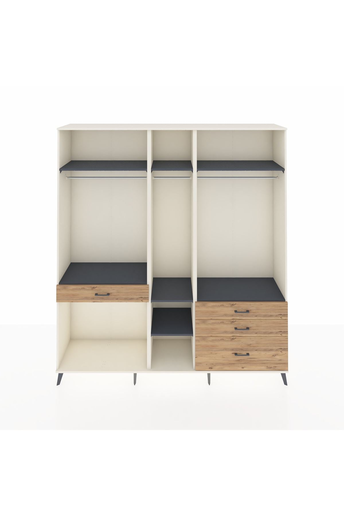 Hyperion Dolap 7 Raflı 4 Çekmeceli 3 Askılı 220x44x243 Aytaşı-Antrasit/Çam