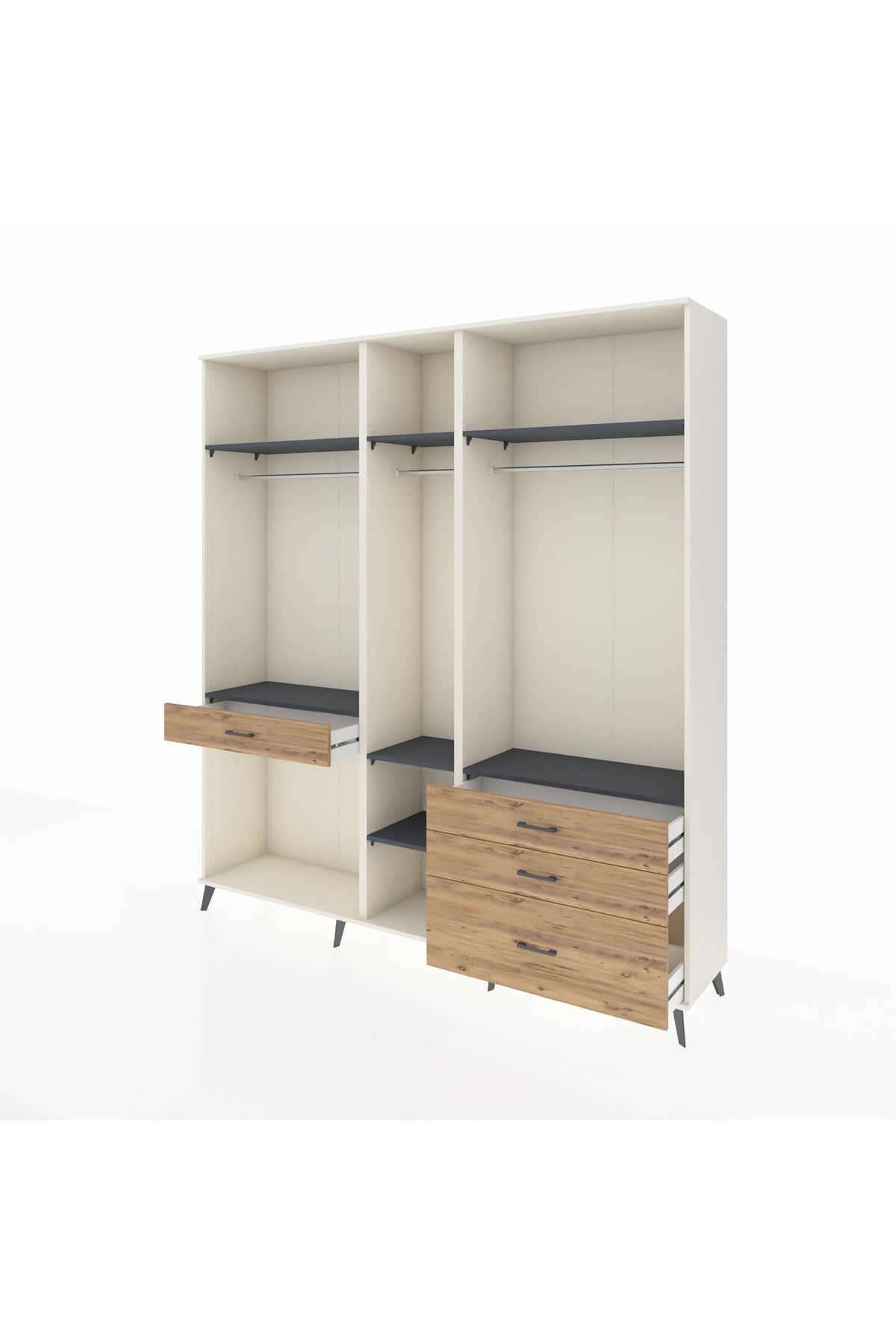 Hyperion Dolap 7 Raflı 4 Çekmeceli 3 Askılı 220x44x243 Aytaşı-Antrasit/Çam