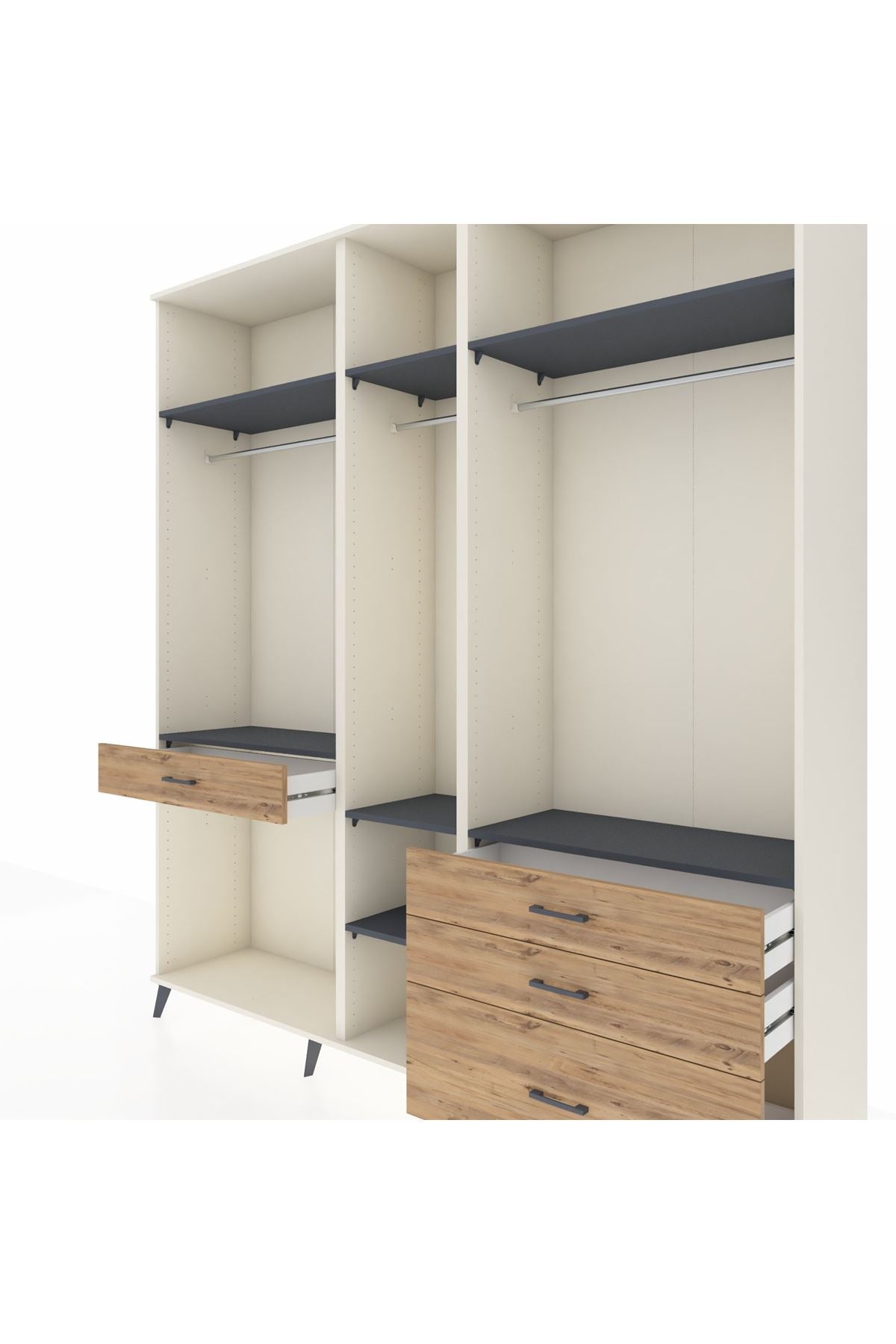 Hyperion Dolap 7 Raflı 4 Çekmeceli 3 Askılı 220x44x243 Aytaşı-Antrasit/Çam