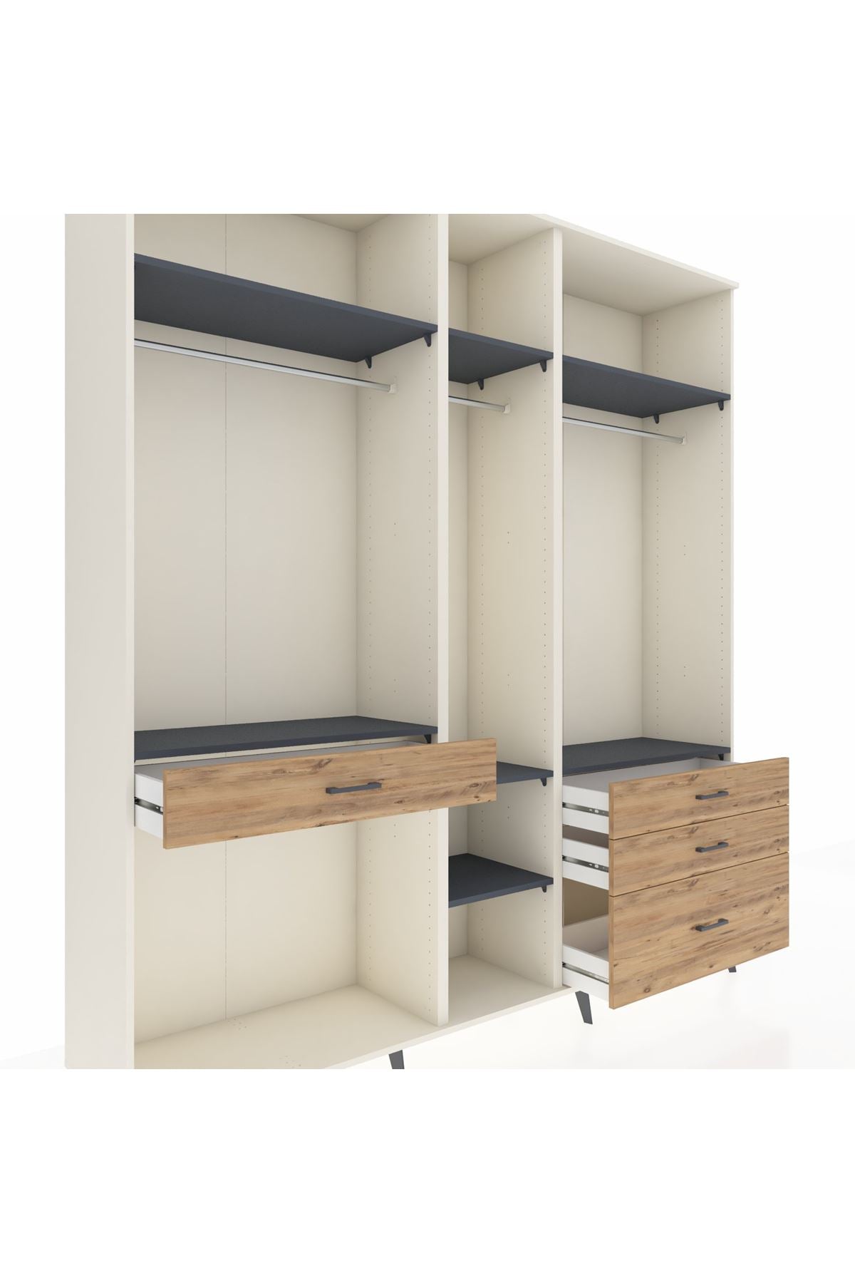 Hyperion Dolap 7 Raflı 4 Çekmeceli 3 Askılı 220x44x243 Aytaşı-Antrasit/Çam