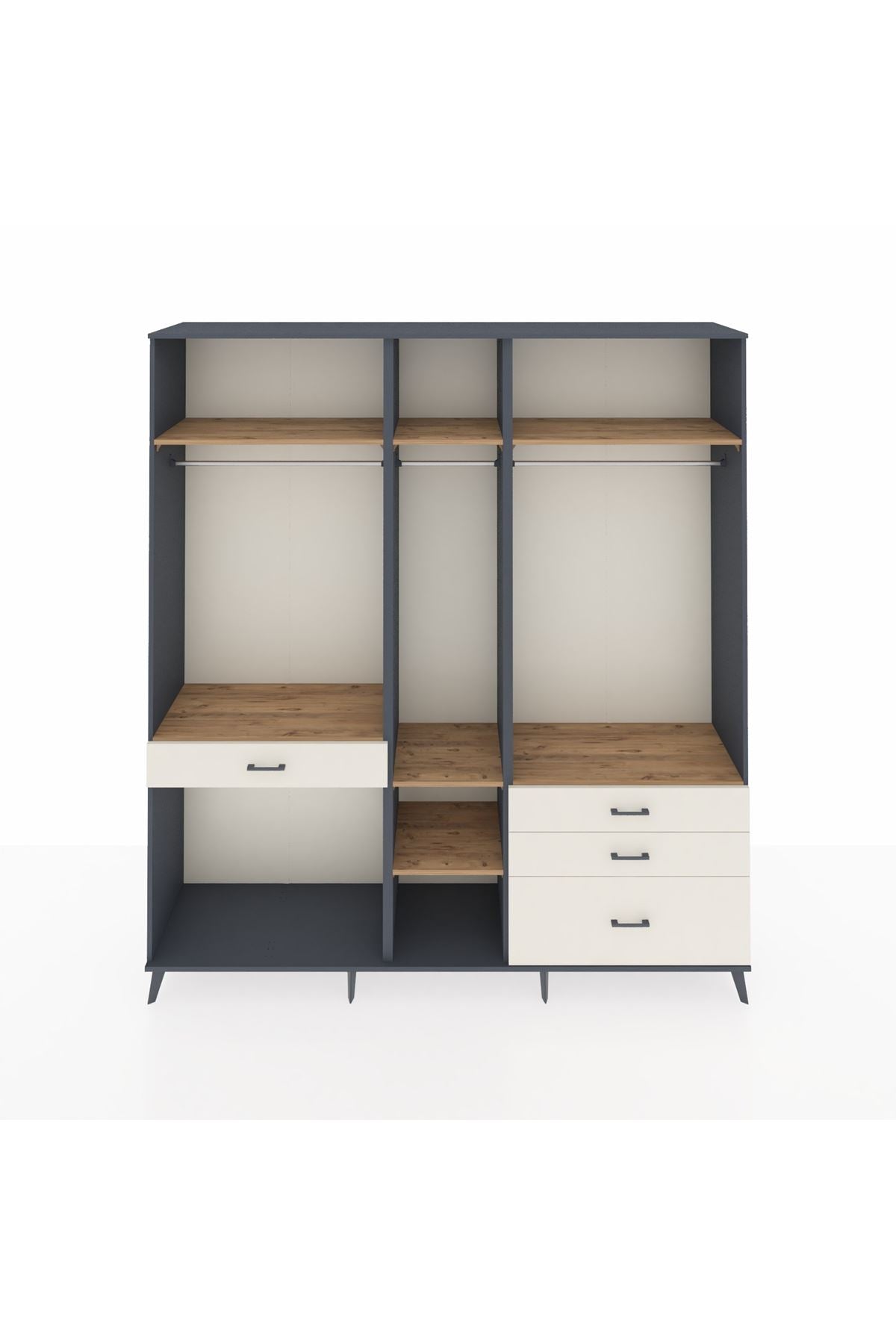 Hyperion Dolap 7 Raflı 4 Çekmeceli 3 Askılı 220x44x243 Antrasit-Çam/Aytaşı