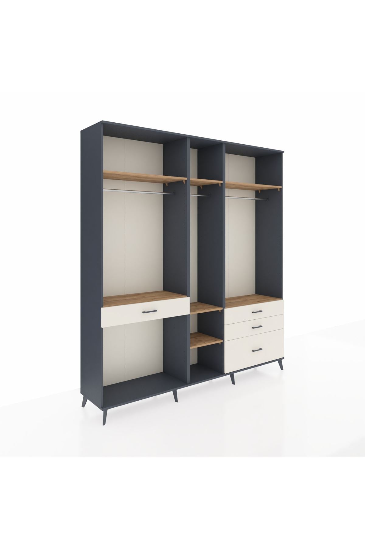 Hyperion Dolap 7 Raflı 4 Çekmeceli 3 Askılı 220x44x243 Antrasit-Çam/Aytaşı