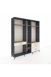 Hyperion Dolap 7 Raflı 4 Çekmeceli 3 Askılı 220x44x243 Antrasit-Çam/Aytaşı