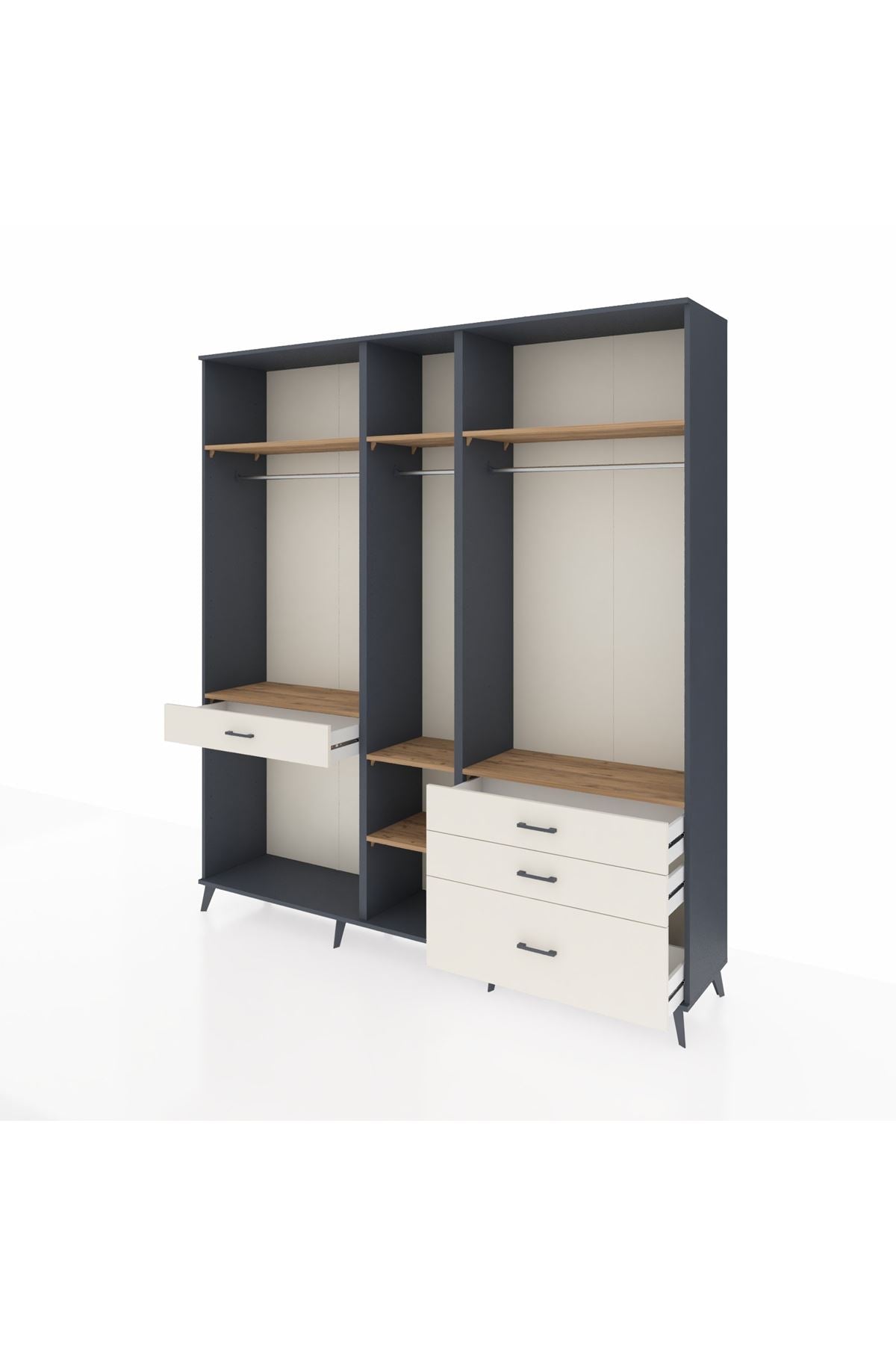 Hyperion Dolap 7 Raflı 4 Çekmeceli 3 Askılı 220x44x243 Antrasit-Çam/Aytaşı