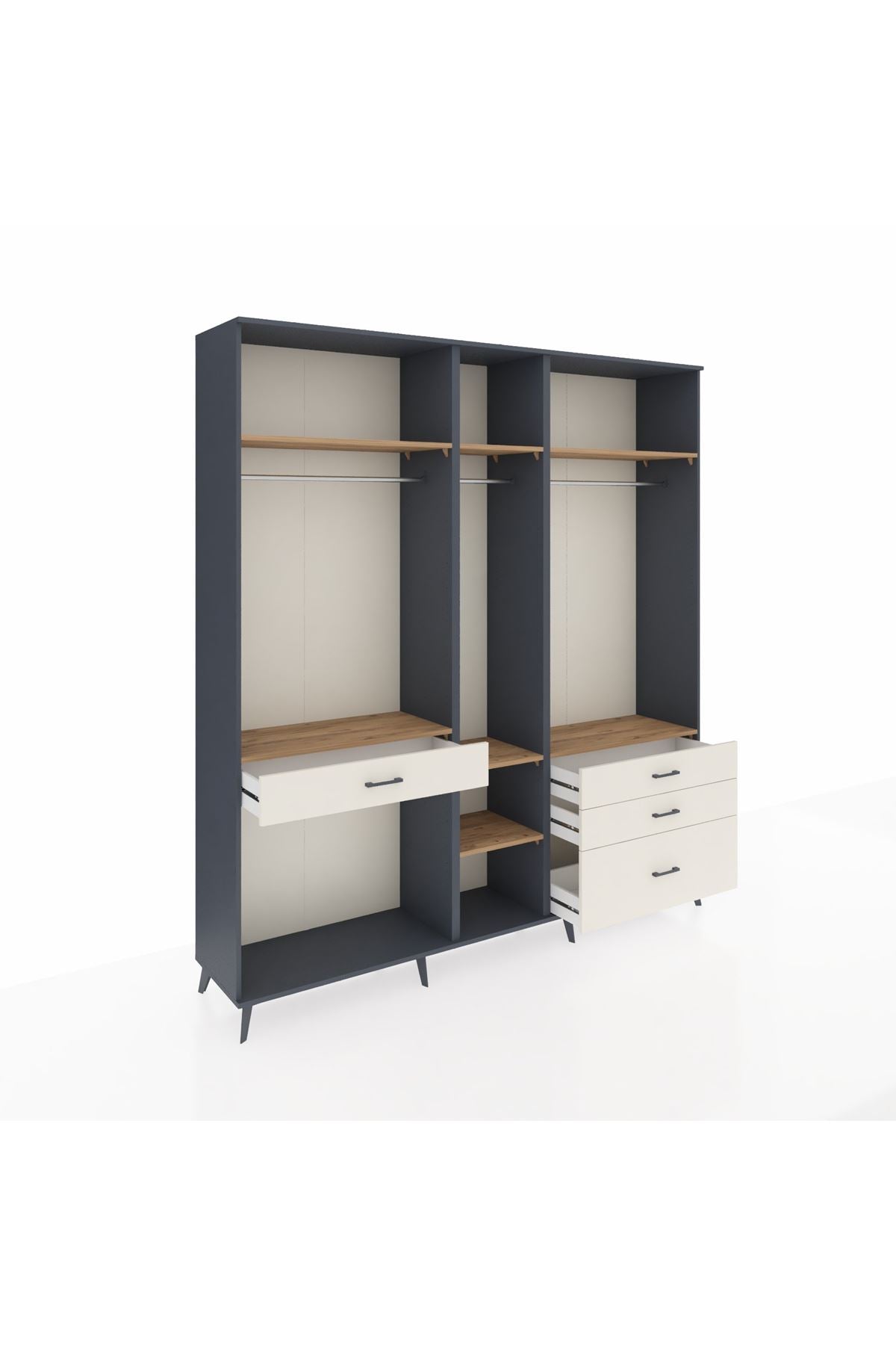 Hyperion Dolap 7 Raflı 4 Çekmeceli 3 Askılı 220x44x243 Antrasit-Çam/Aytaşı