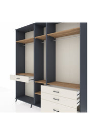 Hyperion Dolap 7 Raflı 4 Çekmeceli 3 Askılı 220x44x243 Antrasit-Çam/Aytaşı