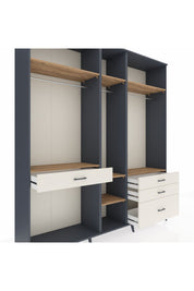 Hyperion Dolap 7 Raflı 4 Çekmeceli 3 Askılı 220x44x243 Antrasit-Çam/Aytaşı