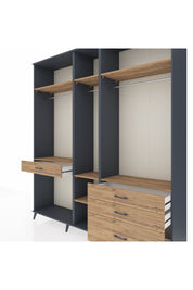 Hyperion Dolap 7 Raflı 4 Çekmeceli 3 Askılı 220x44x243 Antrasit-Çam/Çam