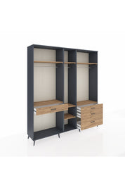 Hyperion Dolap 7 Raflı 4 Çekmeceli 3 Askılı 220x44x243 Antrasit-Çam/Çam