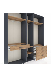 Hyperion Dolap 7 Raflı 4 Çekmeceli 3 Askılı 220x44x243 Antrasit-Çam/Çam