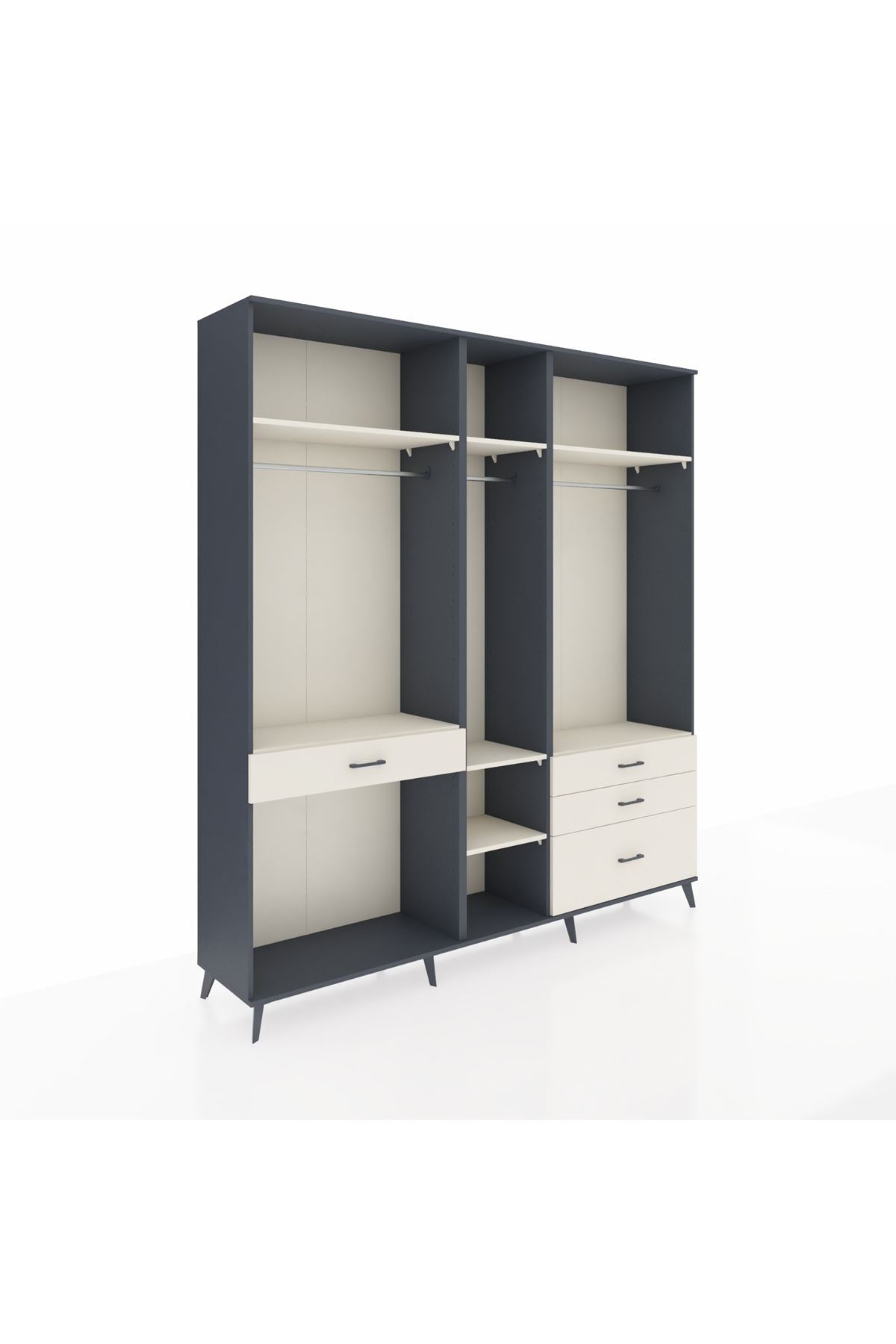 Hyperion Dolap 7 Raflı 4 Çekmeceli 3 Askılı 220x44x243 Antrasit-Aytaşı/Aytaşı