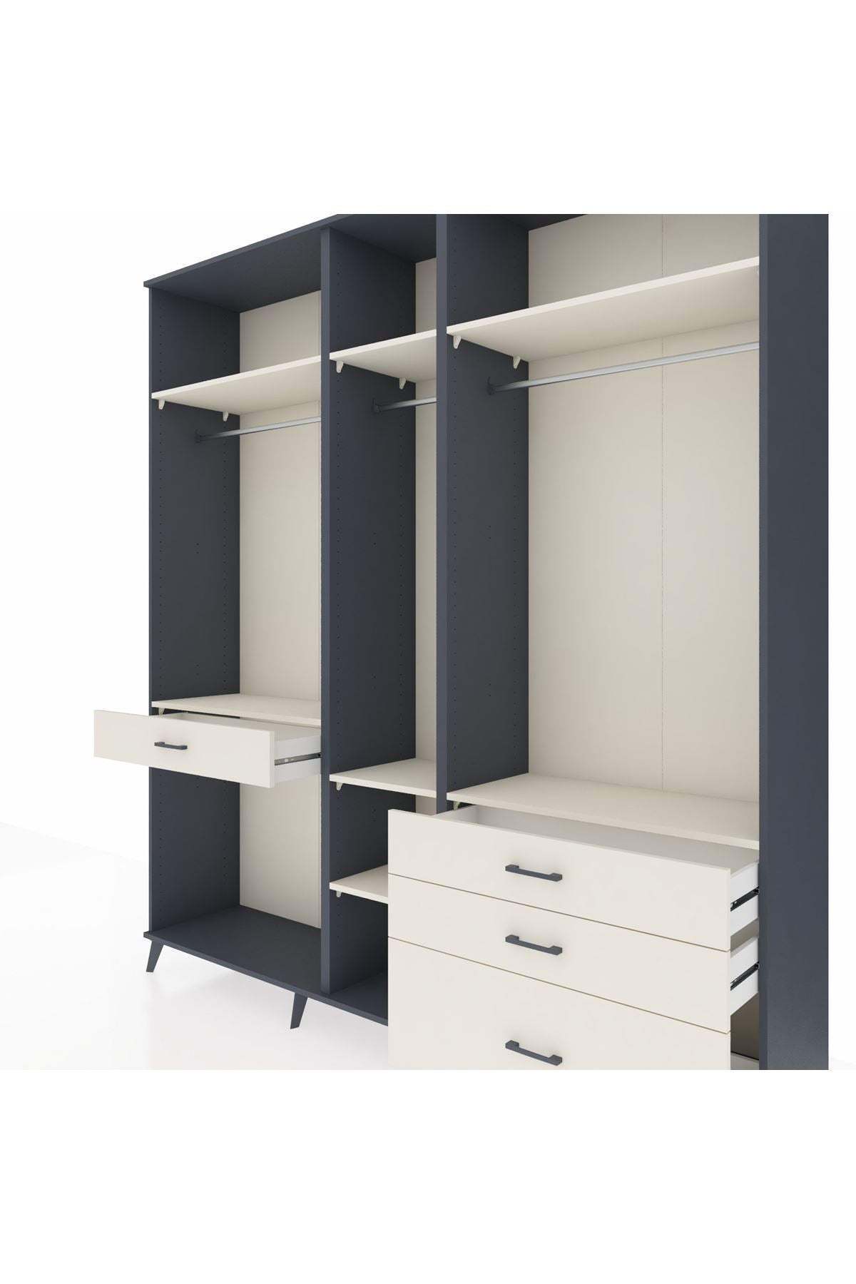 Hyperion Dolap 7 Raflı 4 Çekmeceli 3 Askılı 220x44x243 Antrasit-Aytaşı/Aytaşı