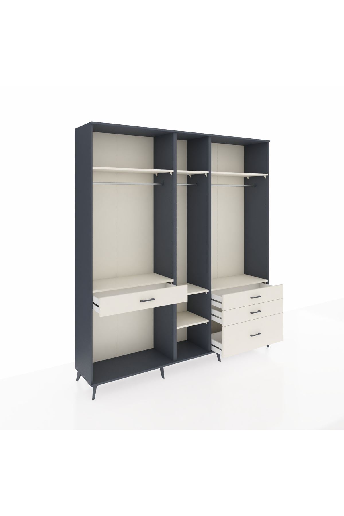 Hyperion Dolap 7 Raflı 4 Çekmeceli 3 Askılı 220x44x243 Antrasit-Aytaşı/Aytaşı