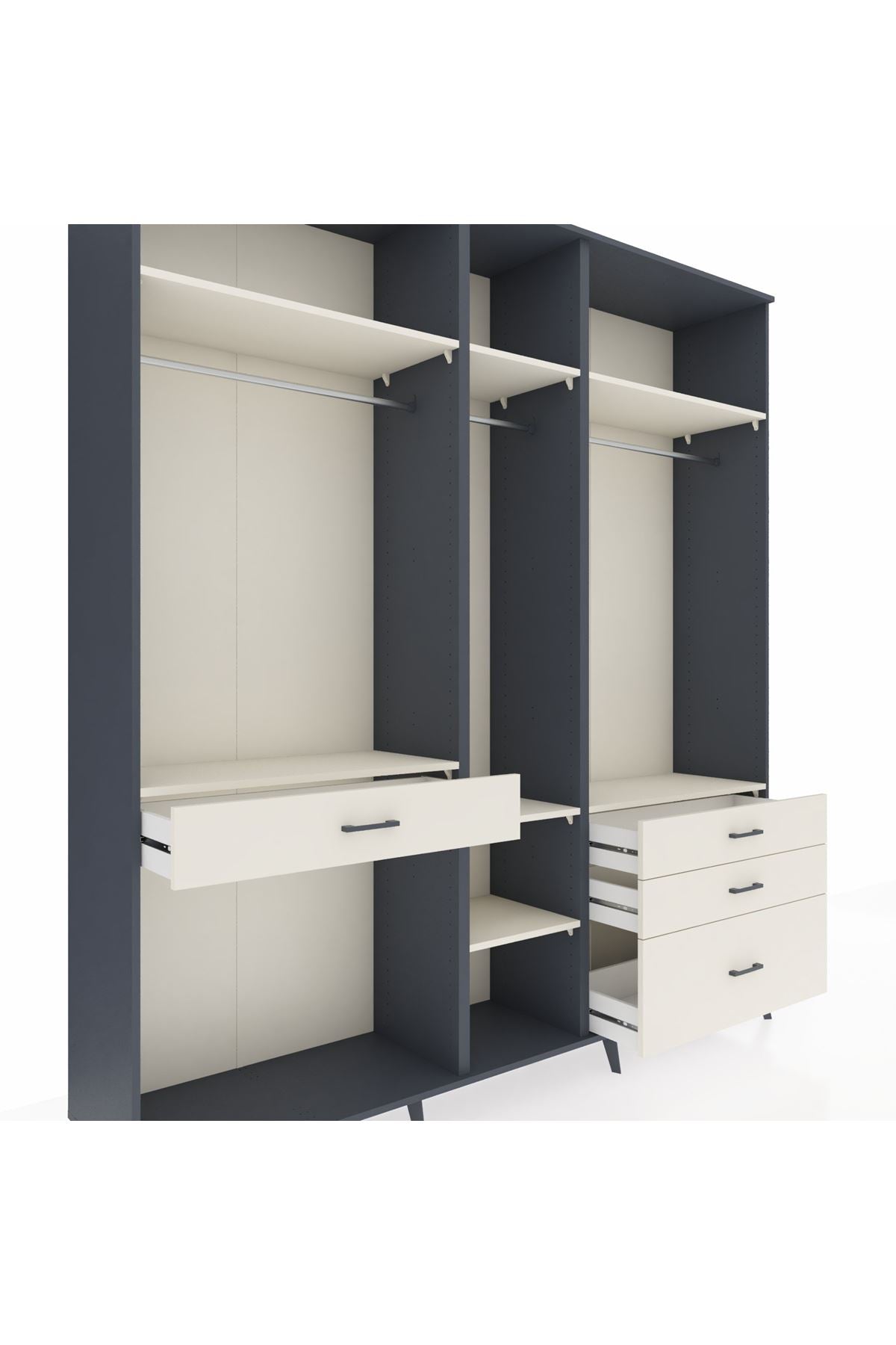 Hyperion Dolap 7 Raflı 4 Çekmeceli 3 Askılı 220x44x243 Antrasit-Aytaşı/Aytaşı