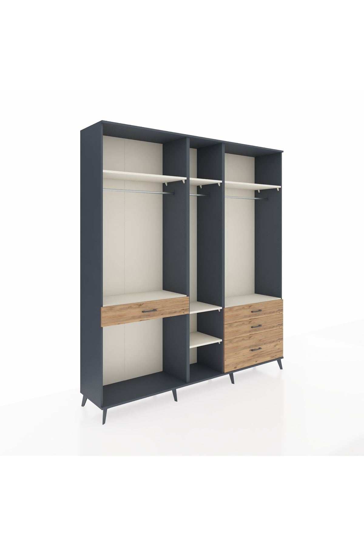 Hyperion Dolap 7 Raflı 4 Çekmeceli 3 Askılı 220x44x243 Antrasit-Aytaşı/Çam