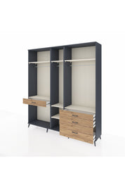 Hyperion Dolap 7 Raflı 4 Çekmeceli 3 Askılı 220x44x243 Antrasit-Aytaşı/Çam