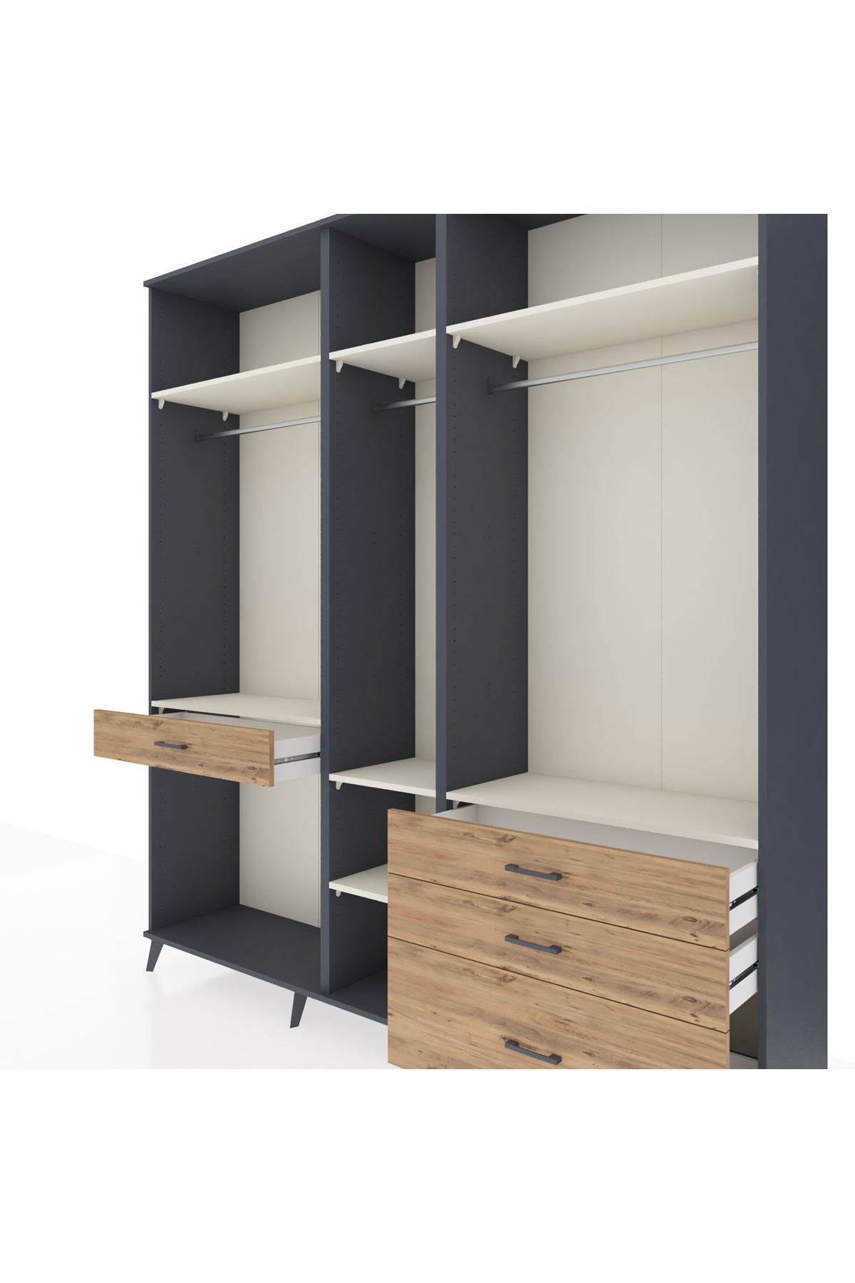 Hyperion Dolap 7 Raflı 4 Çekmeceli 3 Askılı 220x44x243 Antrasit-Aytaşı/Çam