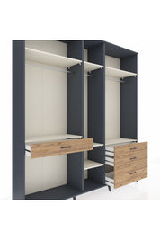 Hyperion Dolap 7 Raflı 4 Çekmeceli 3 Askılı 220x44x243 Antrasit-Aytaşı/Çam