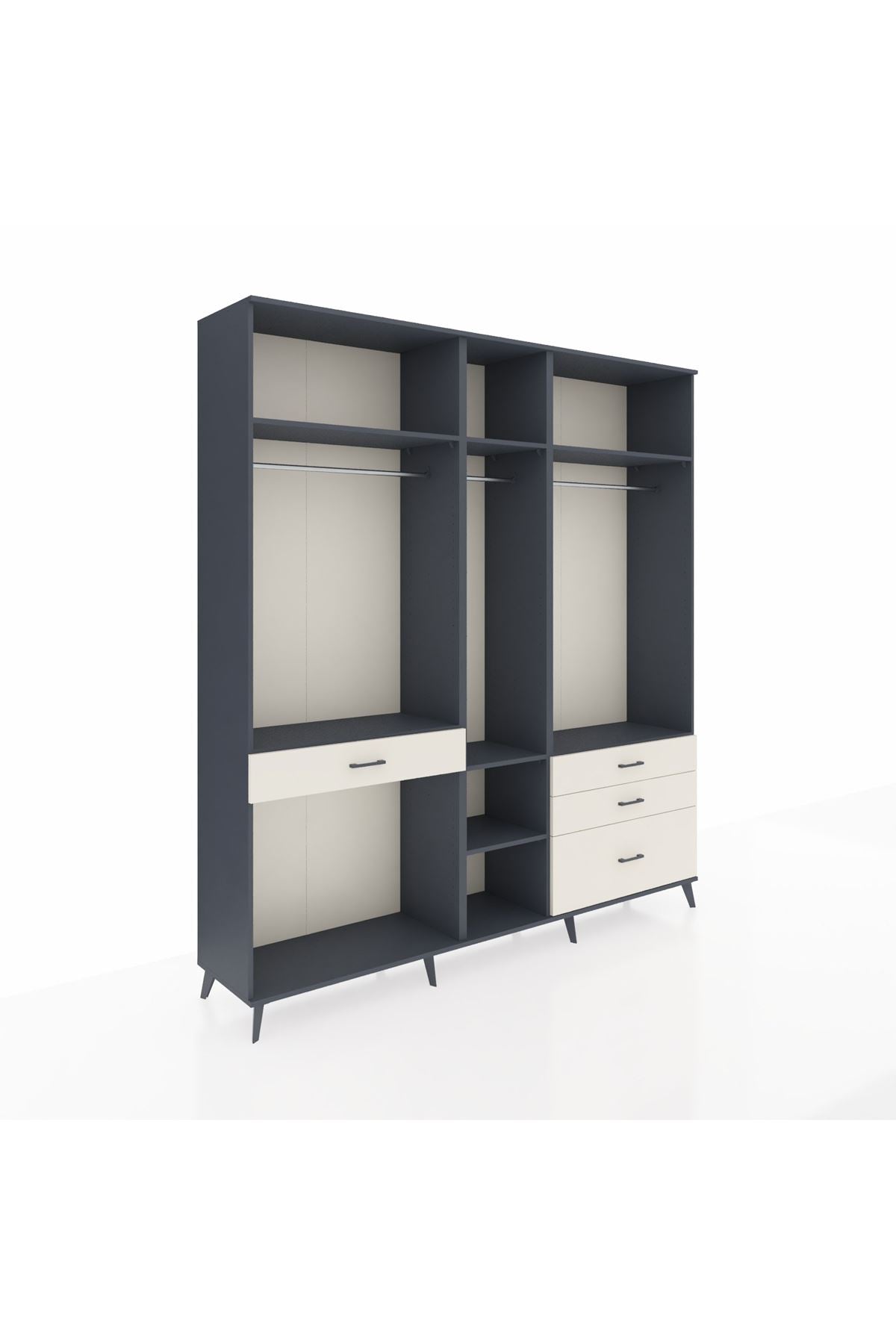 Hyperion Dolap 7 Raflı 4 Çekmeceli 3 Askılı 220x44x243 Antrasit-Antrasit/Aytaşı
