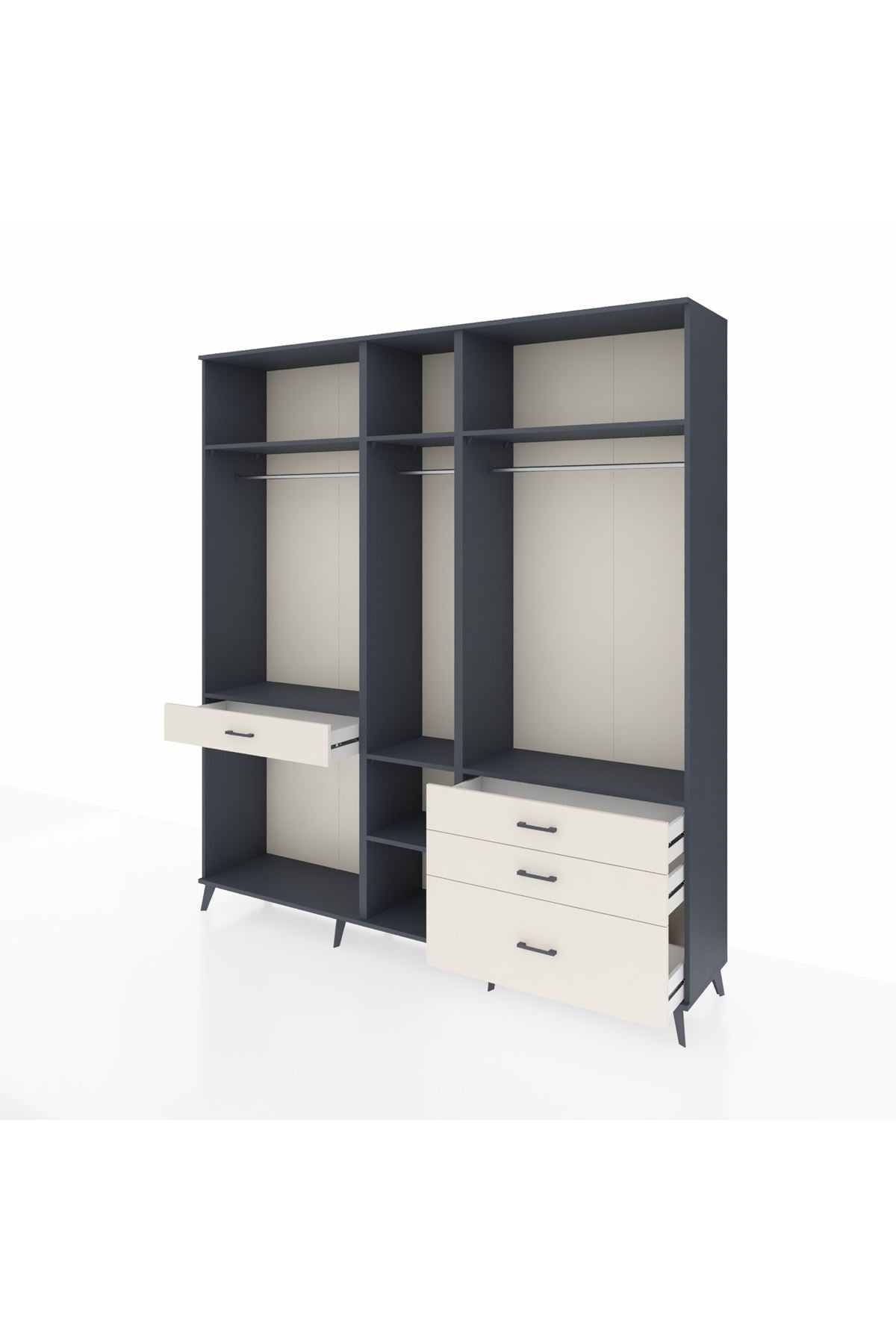 Hyperion Dolap 7 Raflı 4 Çekmeceli 3 Askılı 220x44x243 Antrasit-Antrasit/Aytaşı