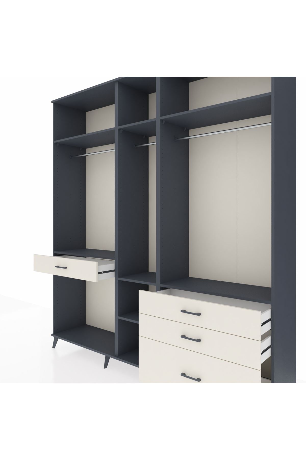 Hyperion Dolap 7 Raflı 4 Çekmeceli 3 Askılı 220x44x243 Antrasit-Antrasit/Aytaşı