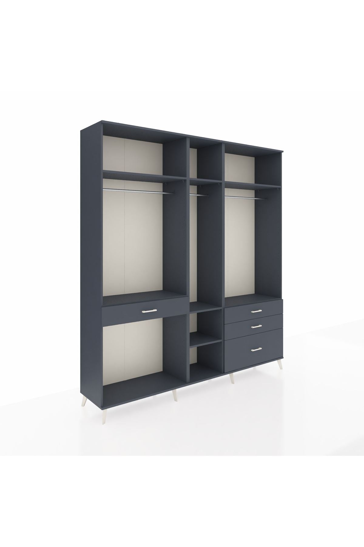 Hyperion Dolap 7 Raflı 4 Çekmeceli 3 Askılı 220x44x243 Antrasit-Antrasit/Antrasit