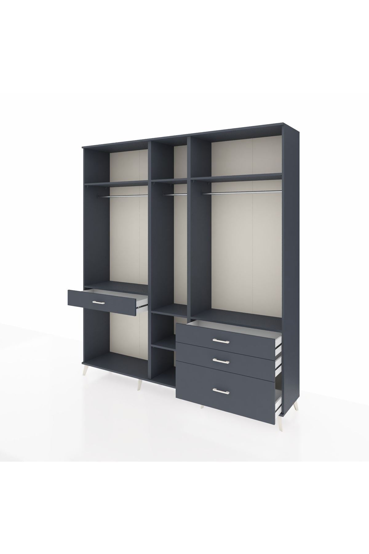 Hyperion Dolap 7 Raflı 4 Çekmeceli 3 Askılı 220x44x243 Antrasit-Antrasit/Antrasit