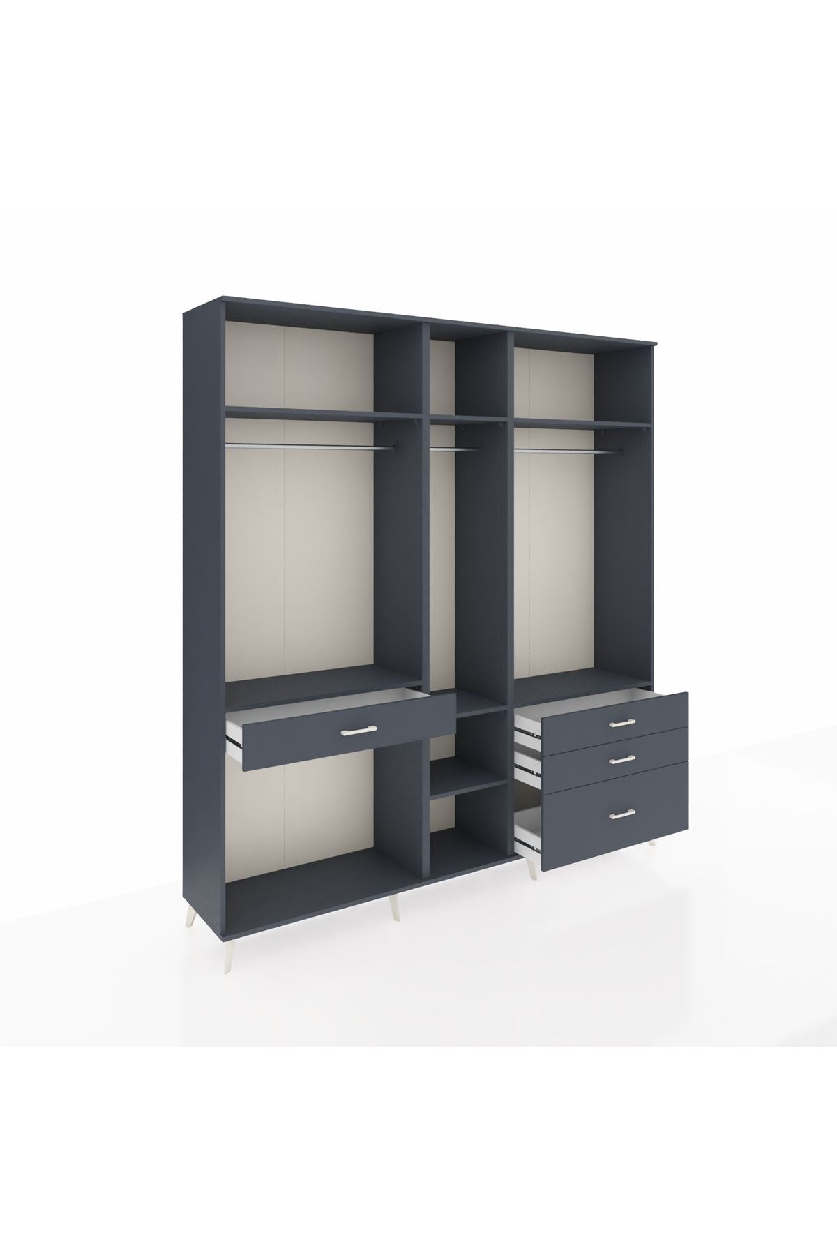 Hyperion Dolap 7 Raflı 4 Çekmeceli 3 Askılı 220x44x243 Antrasit-Antrasit/Antrasit