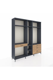 Hyperion Dolap 7 Raflı 4 Çekmeceli 3 Askılı 220x44x243 Antrasit-Antrasit/Çam