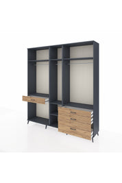 Hyperion Dolap 7 Raflı 4 Çekmeceli 3 Askılı 220x44x243 Antrasit-Antrasit/Çam