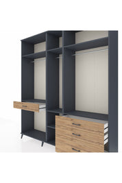 Hyperion Dolap 7 Raflı 4 Çekmeceli 3 Askılı 220x44x243 Antrasit-Antrasit/Çam