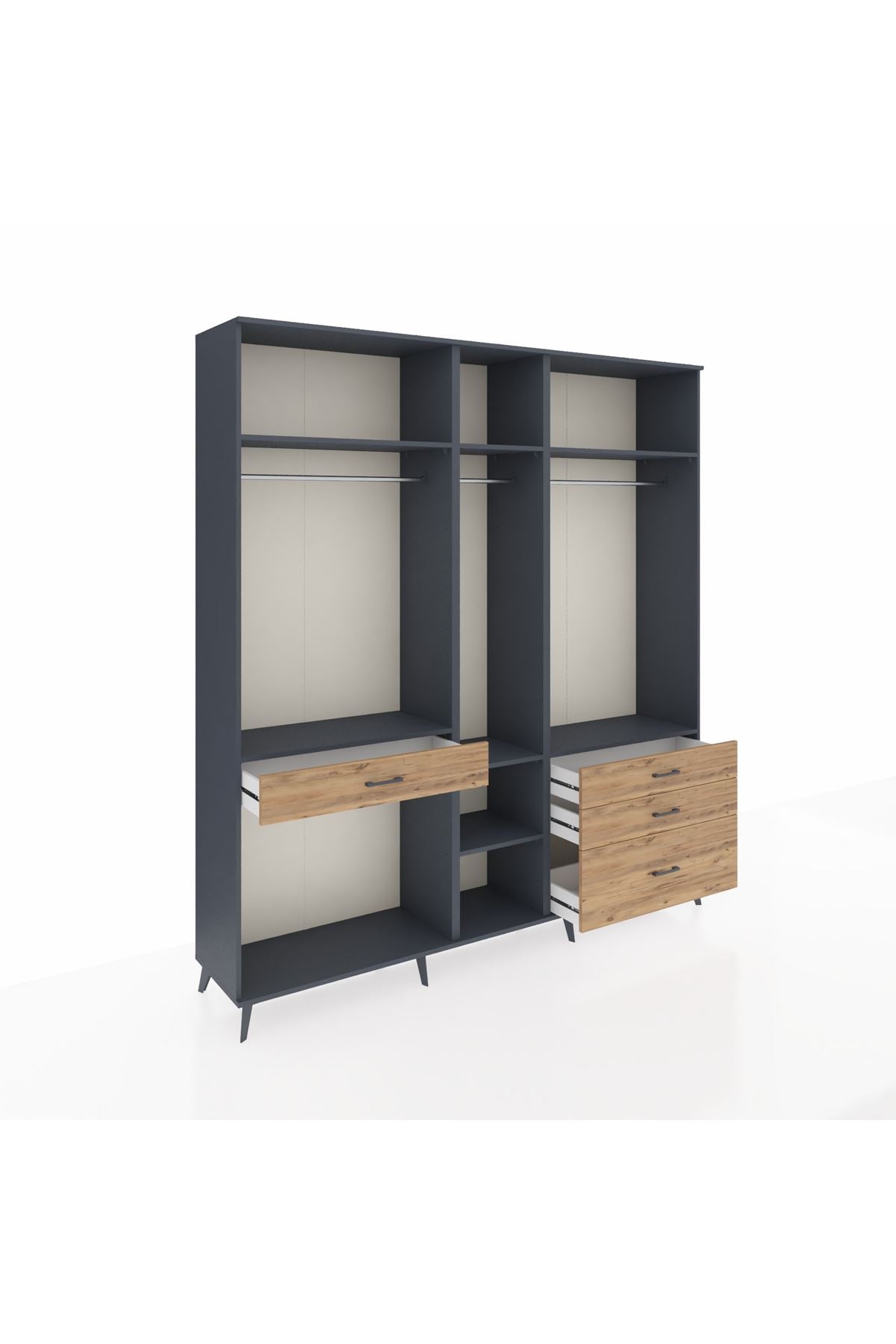 Hyperion Dolap 7 Raflı 4 Çekmeceli 3 Askılı 220x44x243 Antrasit-Antrasit/Çam