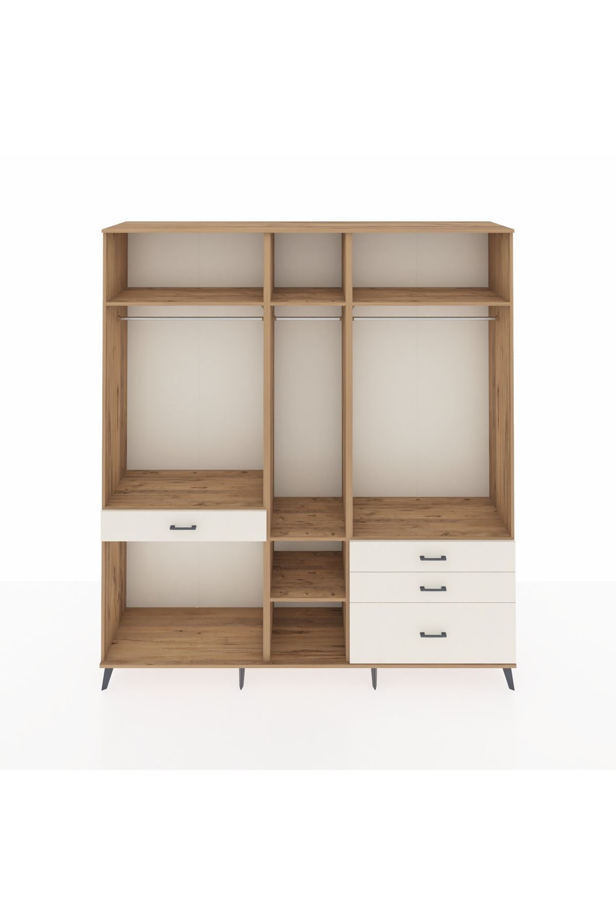 Hyperion Dolap 7 Raflı 4 Çekmeceli 3 Askılı 220x44x243 Çam-Çam/Aytaşı