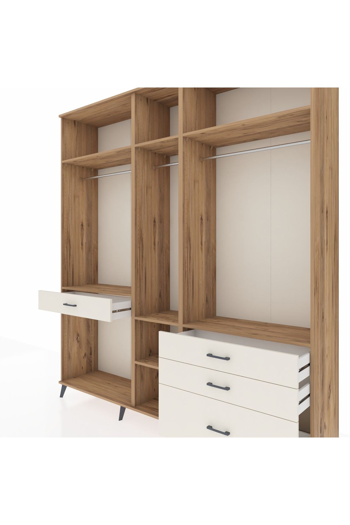 Hyperion Dolap 7 Raflı 4 Çekmeceli 3 Askılı 220x44x243 Çam-Çam/Aytaşı