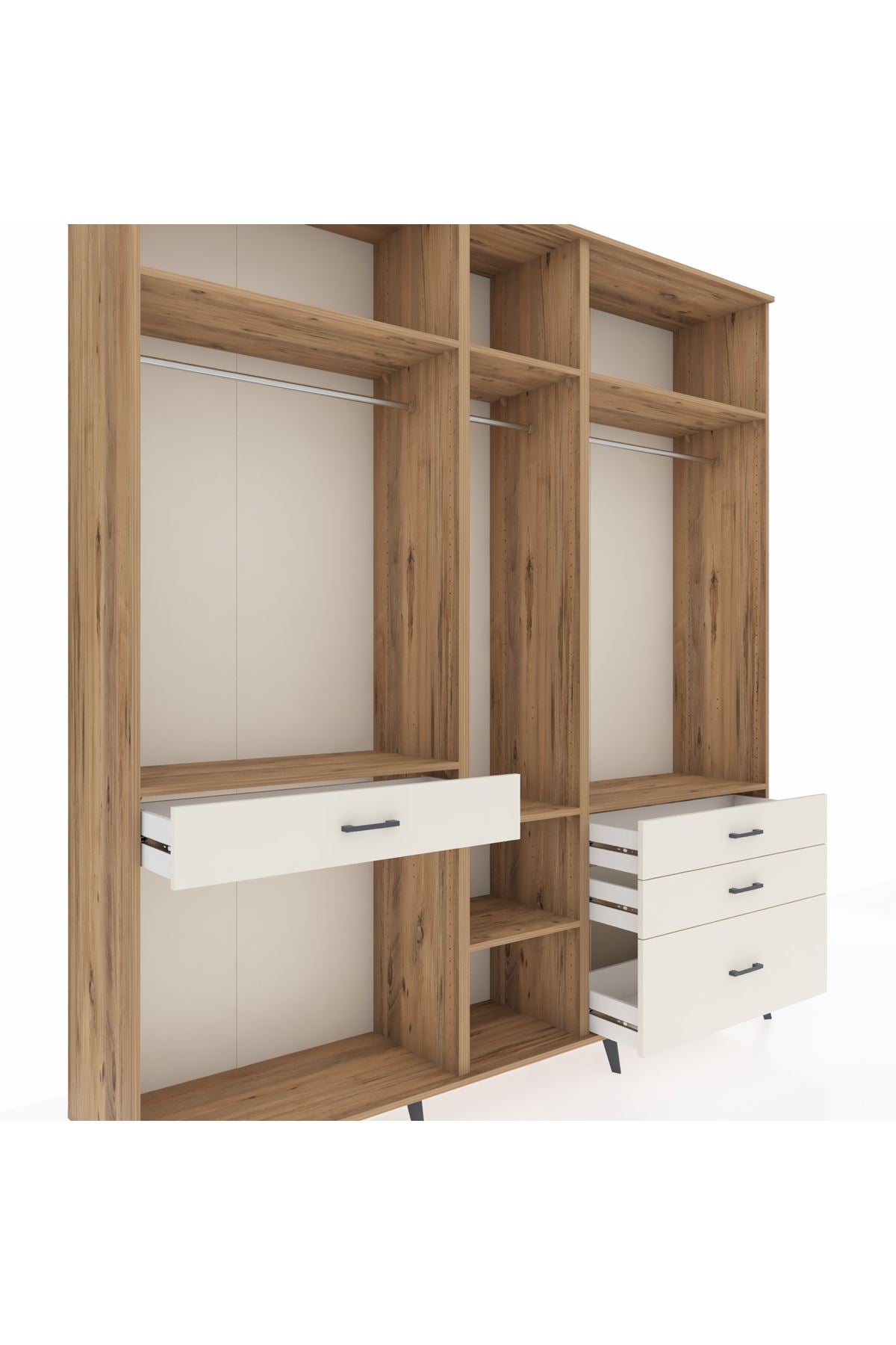 Hyperion Dolap 7 Raflı 4 Çekmeceli 3 Askılı 220x44x243 Çam-Çam/Aytaşı