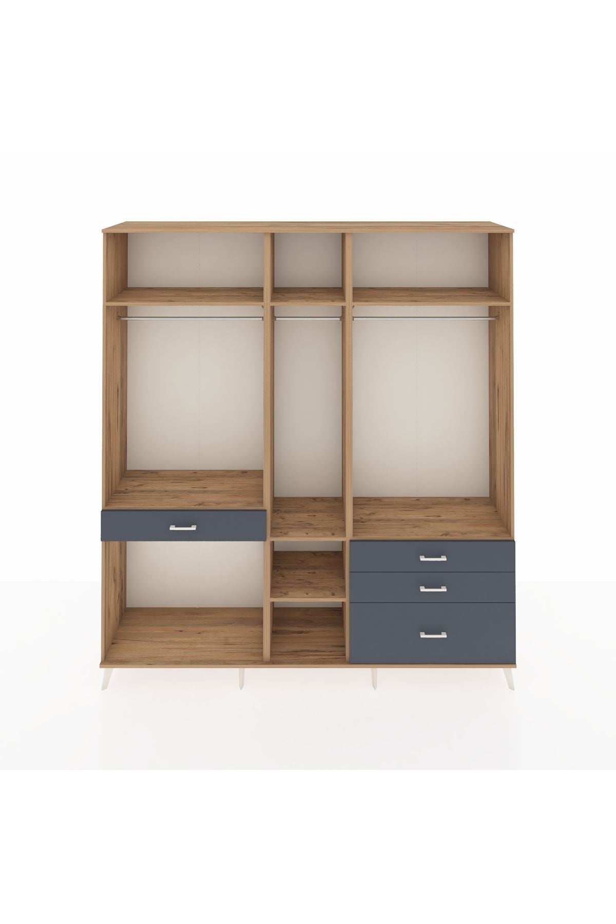 Hyperion Dolap 7 Raflı 4 Çekmeceli 3 Askılı 220x44x243 Çam-Çam/Antrasit