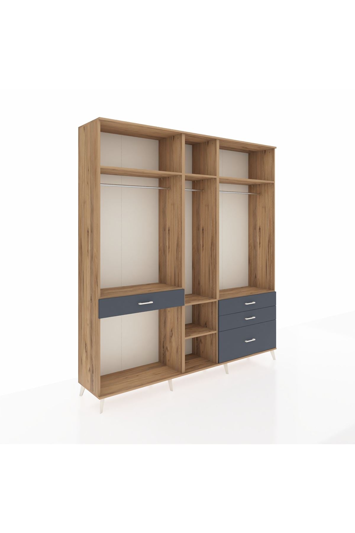 Hyperion Dolap 7 Raflı 4 Çekmeceli 3 Askılı 220x44x243 Çam-Çam/Antrasit