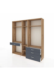 Hyperion Dolap 7 Raflı 4 Çekmeceli 3 Askılı 220x44x243 Çam-Çam/Antrasit
