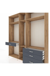 Hyperion Dolap 7 Raflı 4 Çekmeceli 3 Askılı 220x44x243 Çam-Çam/Antrasit