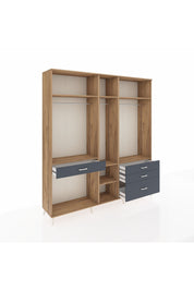 Hyperion Dolap 7 Raflı 4 Çekmeceli 3 Askılı 220x44x243 Çam-Çam/Antrasit