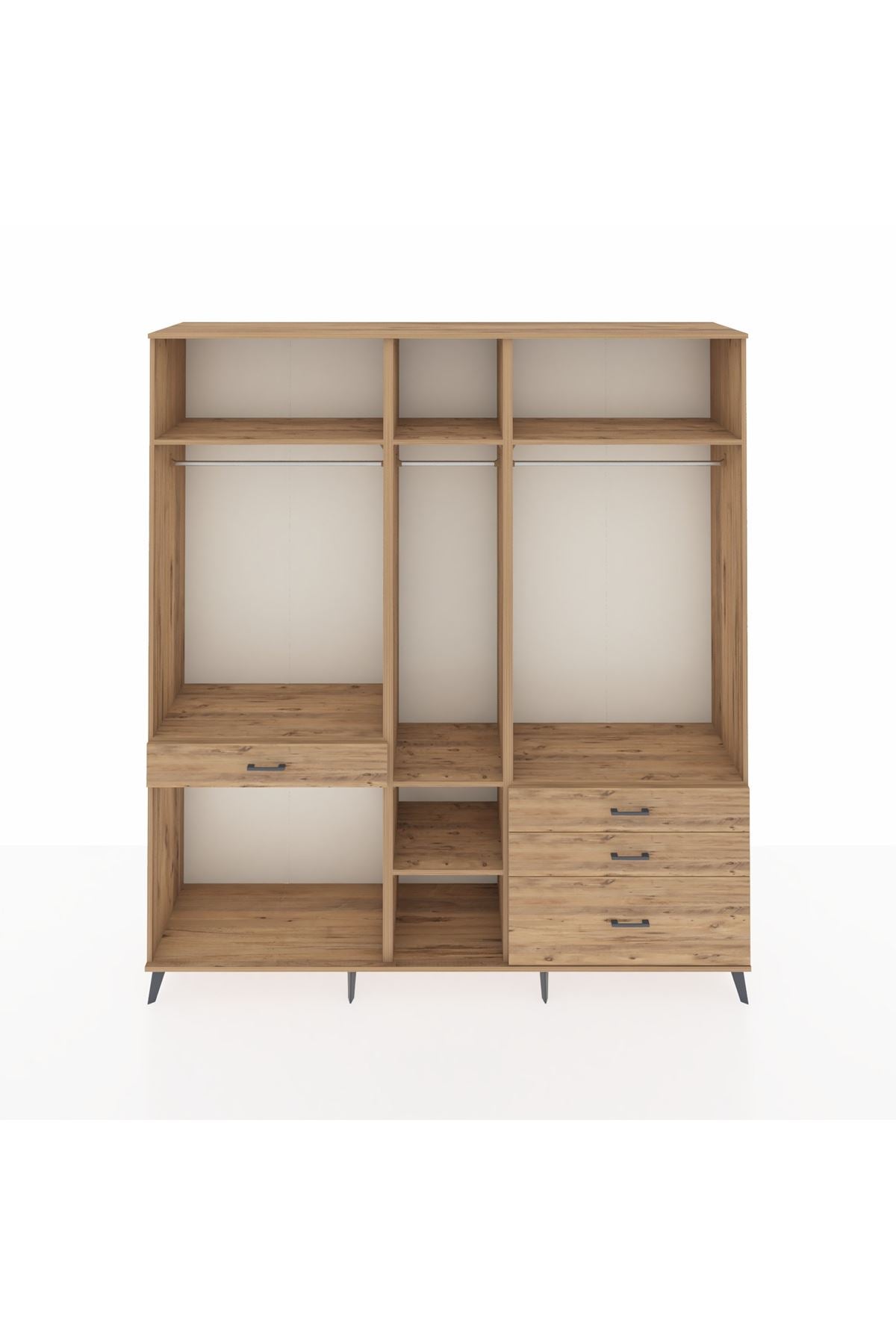 Hyperion Dolap 7 Raflı 4 Çekmeceli 3 Askılı 220x44x243 Çam-Çam/Çam