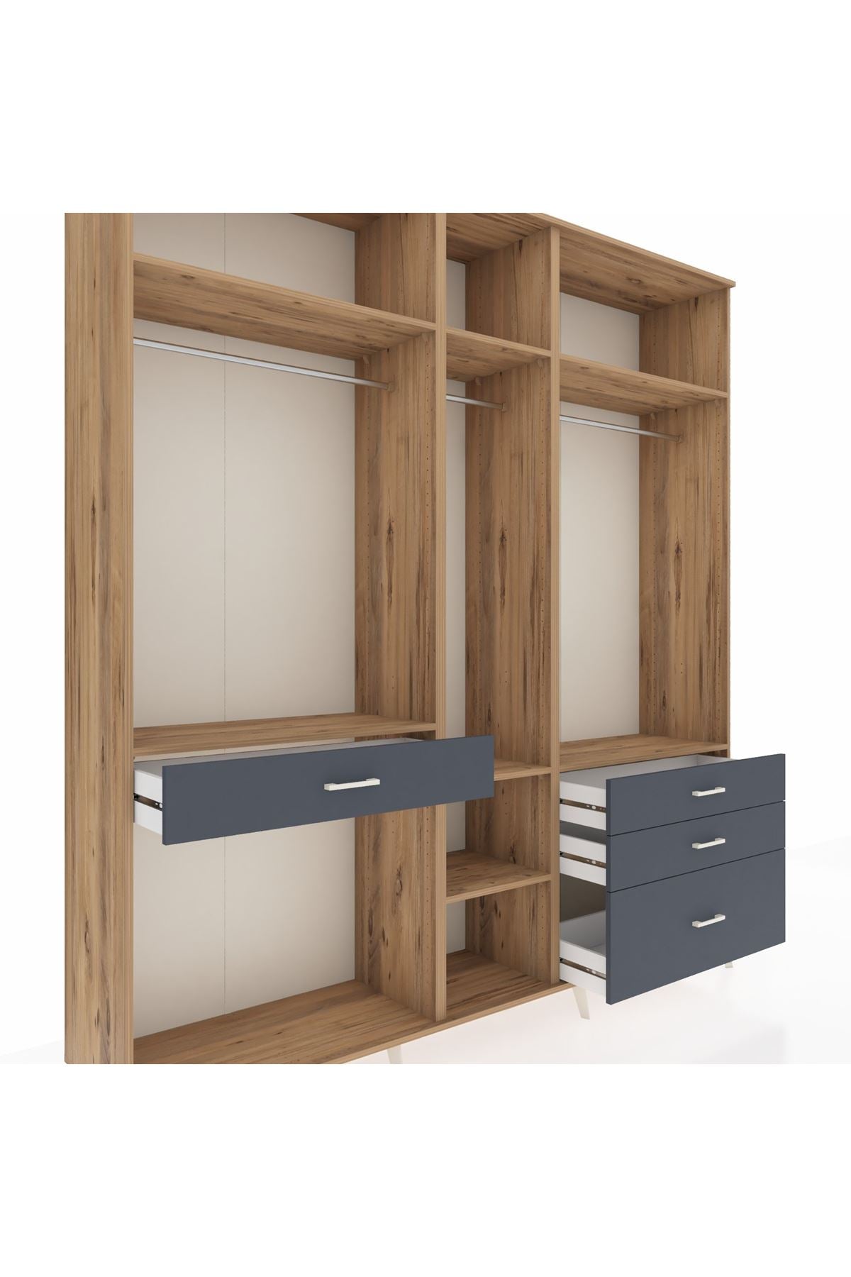 Hyperion Dolap 7 Raflı 4 Çekmeceli 3 Askılı 220x44x243 Çam-Çam/Antrasit