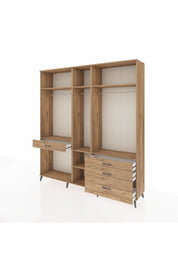 Hyperion Dolap 7 Raflı 4 Çekmeceli 3 Askılı 220x44x243 Çam-Çam/Çam