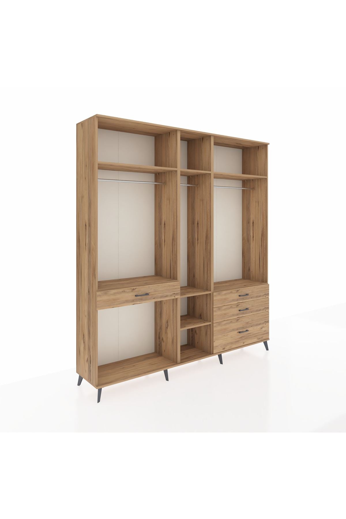 Hyperion Dolap 7 Raflı 4 Çekmeceli 3 Askılı 220x44x243 Çam-Çam/Çam