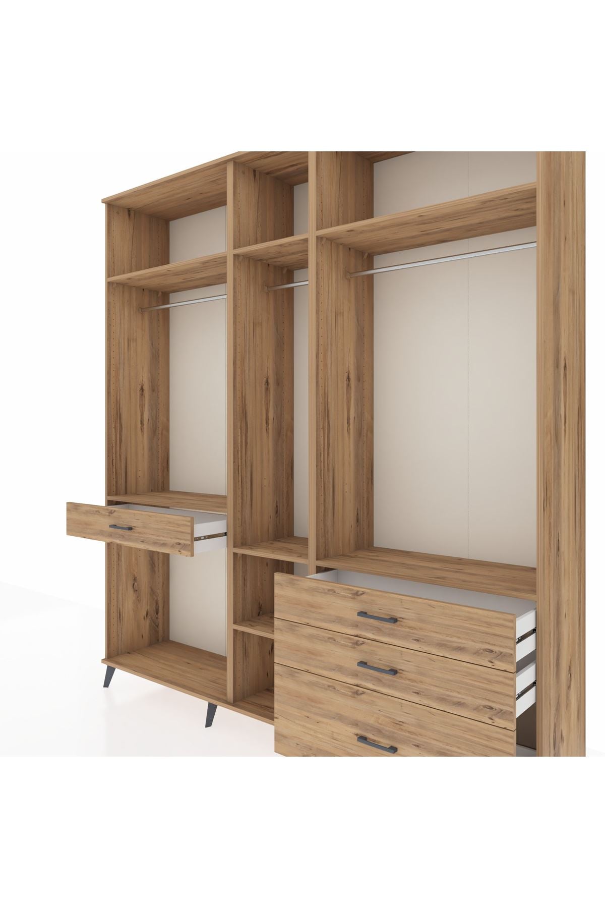 Hyperion Dolap 7 Raflı 4 Çekmeceli 3 Askılı 220x44x243 Çam-Çam/Çam