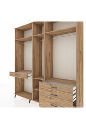 Hyperion Dolap 7 Raflı 4 Çekmeceli 3 Askılı 220x44x243 Çam-Çam/Çam