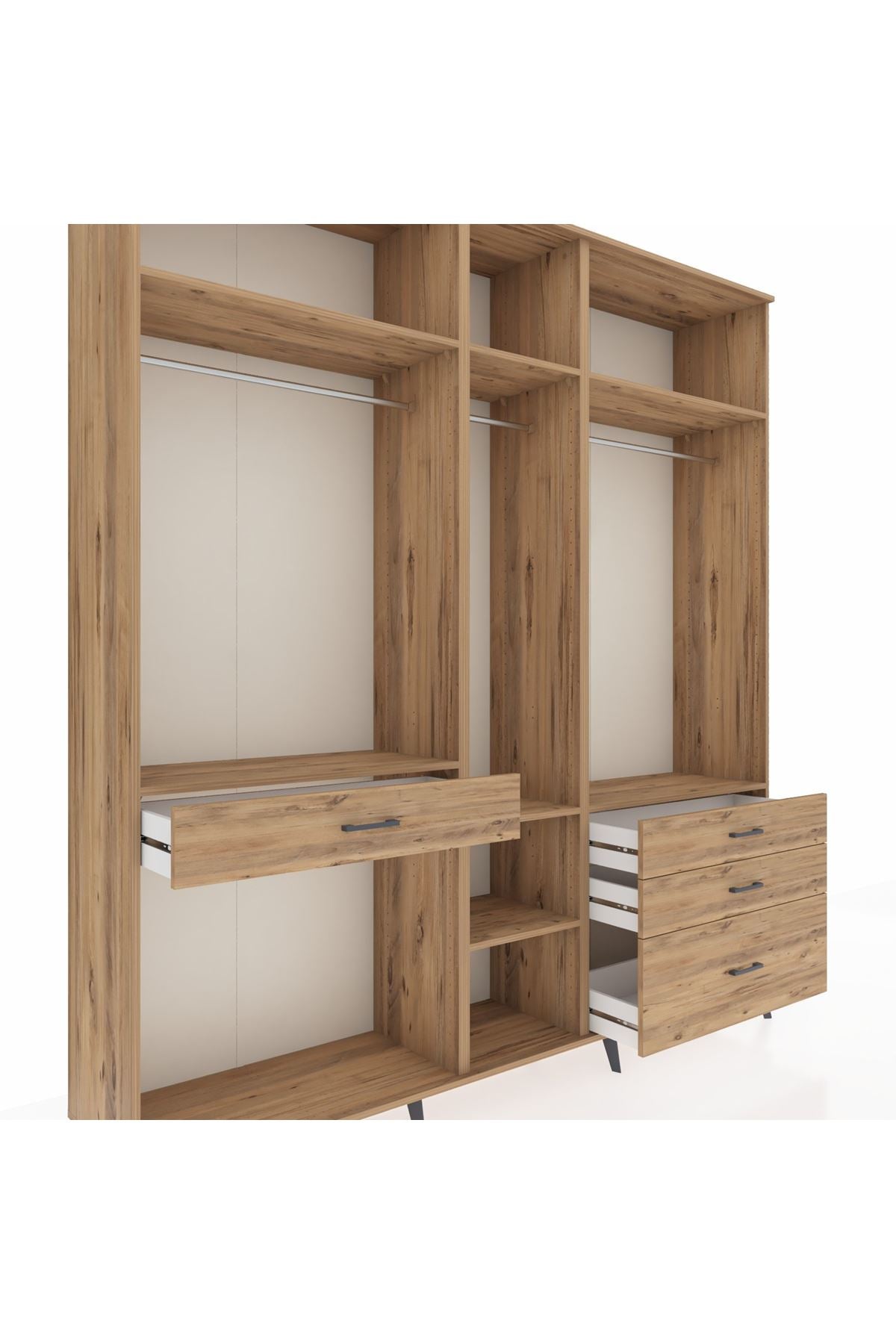 Hyperion Dolap 7 Raflı 4 Çekmeceli 3 Askılı 220x44x243 Çam-Çam/Çam