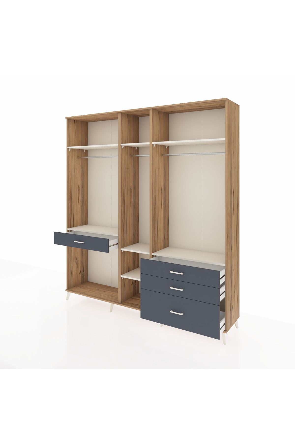 Hyperion Dolap 7 Raflı 4 Çekmeceli 3 Askılı 220x44x243 Çam-Aytaşı/Antrasit